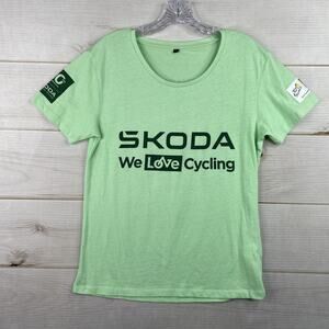 Skoda We Love Cycling Tee Shirt Womens M Green Tour de France Promo QR Logo